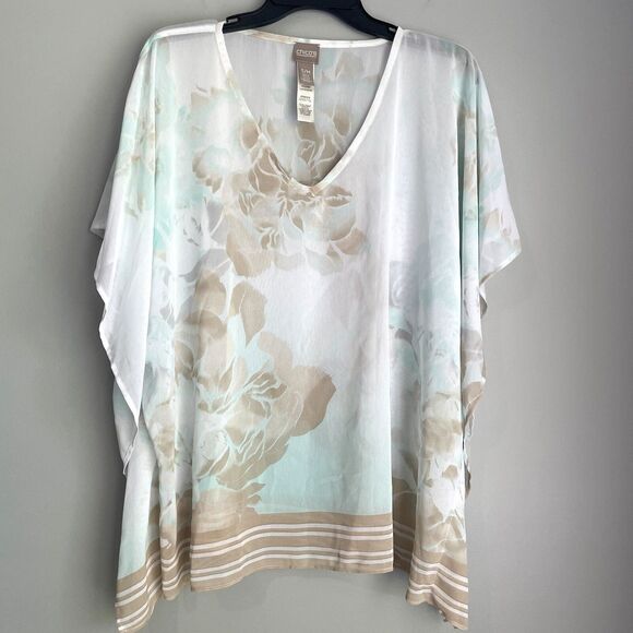 Chico's Chiffon Blouse Poncho Size S/M Floral Oversized Semi Sheer Top Cover - Picture 1 of 14